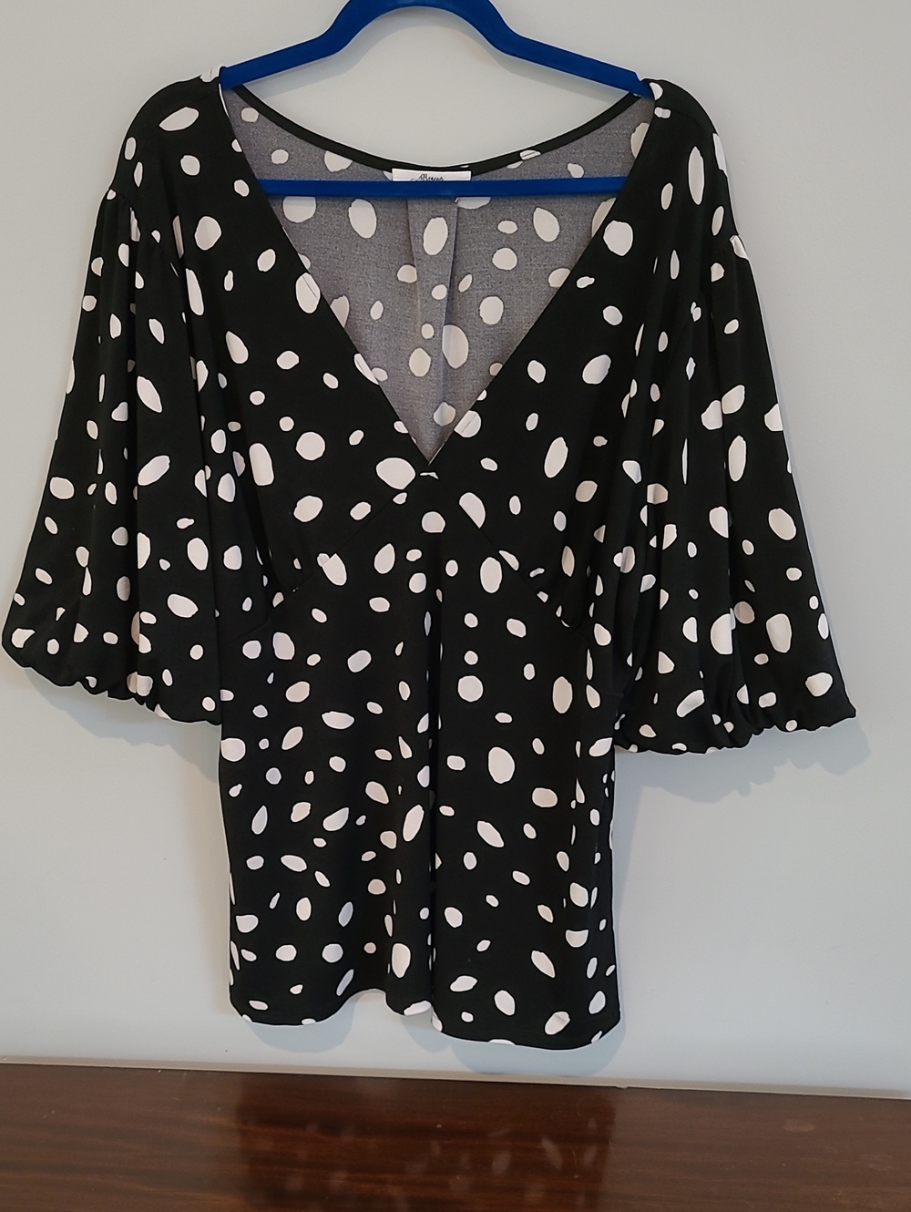Women's Black Polka Dot V-Neck Blouse